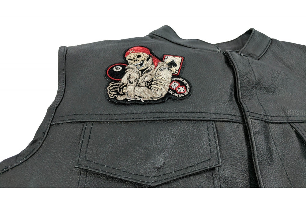 Biker Skull Dice, 8 Ball, and Ace of Spades Patch – Embroidered Iron-On Patch ( 4x4 inches )